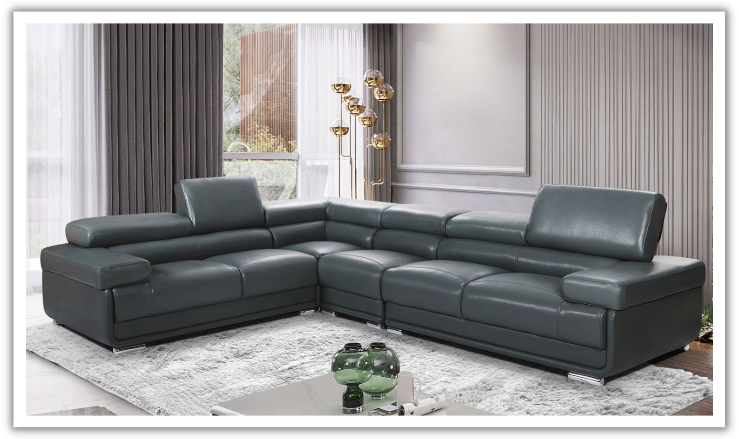 ESF Italia Baxton L-Shaped Leather Sectional Sofa with Adjustable Headrest