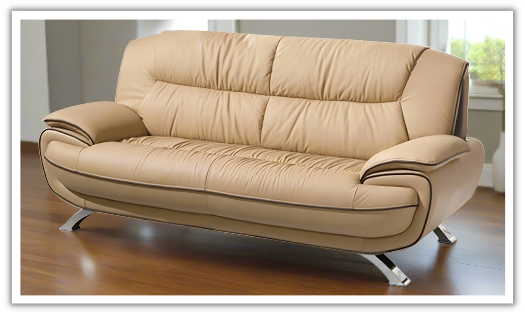 ESF Furniture Alejandro 3-Seater Beige Leather Sofa with Pillow Top Arms-jennifer furniture