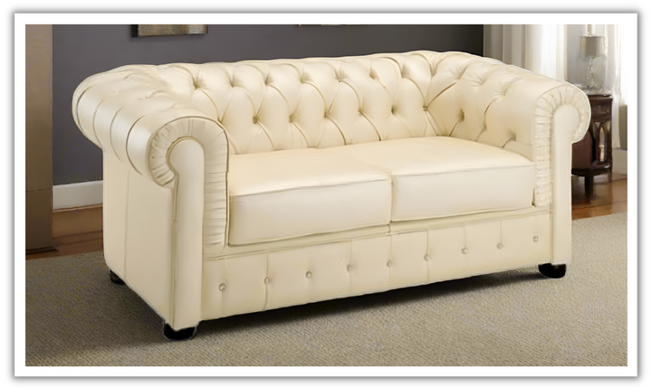 ESF Furniture Alessandra 2-Seater Tufted Back Leather Sofa in Ivory-jennifer furnitutre