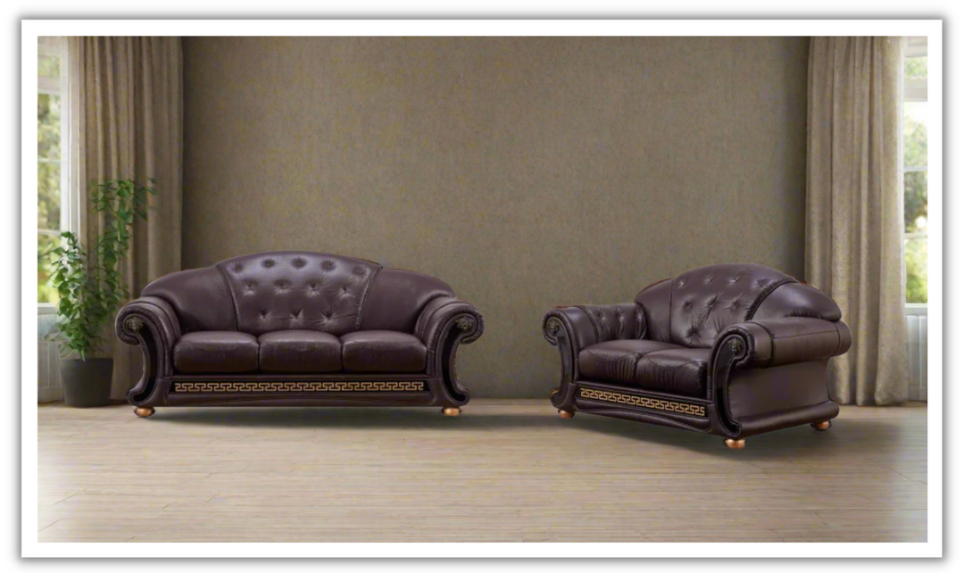 ESF Furniture Apolo Italian Leather Living Room Set with Tufted Seats
