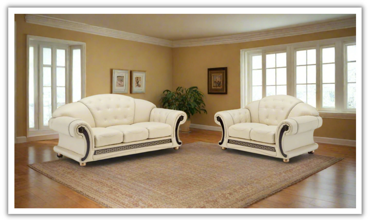 ESF Furniture Apolo Italian Leather Living Room Set with Tufted Seats