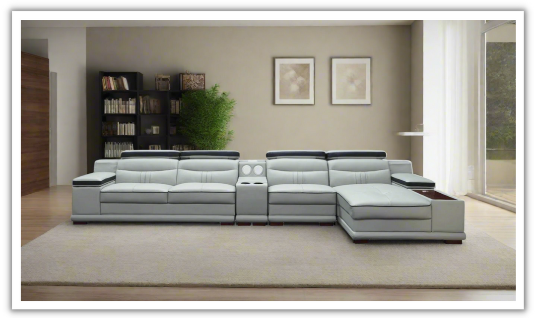 Tilt Leather L-shaped Sectional Sofa in Gray with Storage