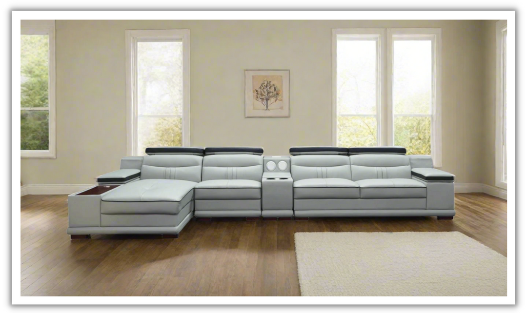 Tilt Leather L-shaped Sectional Sofa in Gray with Storage