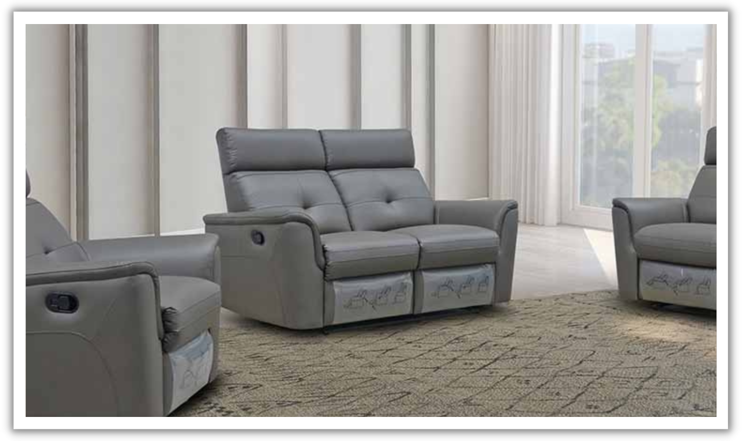 ESF Italia Adonis Leather Manual Reclining Loveseat with Cushion Arms
