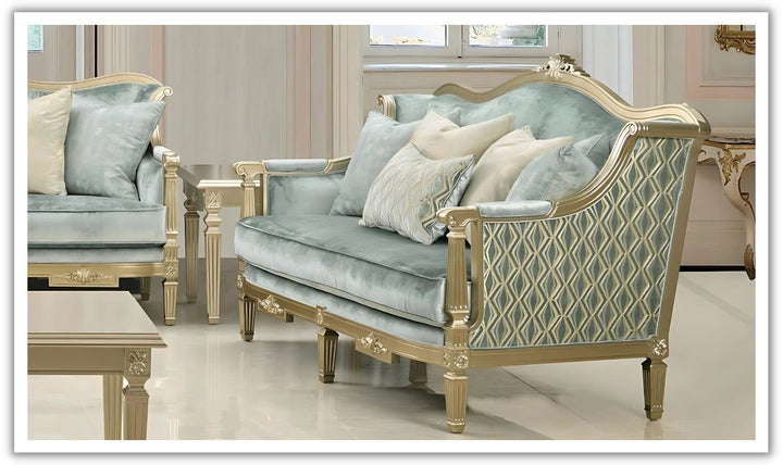 Cosmos London Fabric 2-Seater Loveseat in Turquoise Color with 5 Pillows