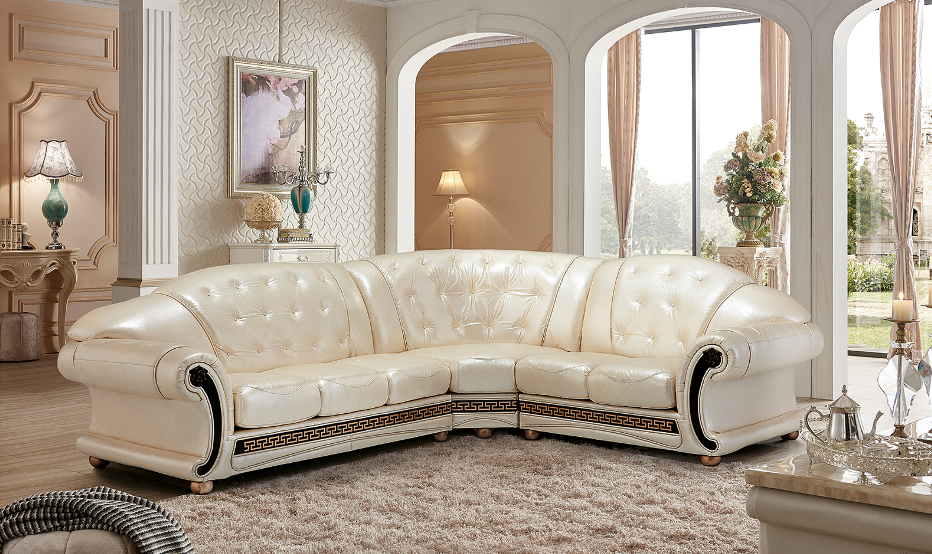 ESF Italia Apolo 6-Seater L-Shaped Leather Sectional Sofa with Rolled Arms - Jennifer furniture
