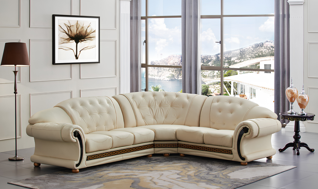 ESF Italia Apolo 6-Seater L-Shaped Leather Sectional Sofa with Rolled Arms