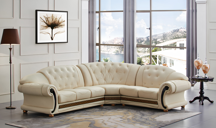 ESF Italia Apolo 6-Seater L-Shaped Leather Sectional Sofa with Rolled Arms