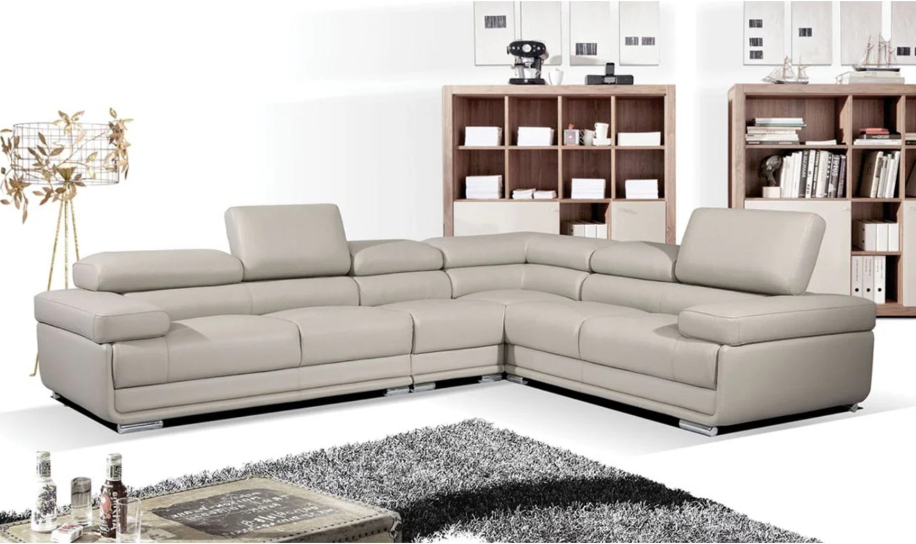 ESF Italia Baxton L-Shaped Leather Sectional Sofa with Adjustable Headrest-Jennifer Furniture