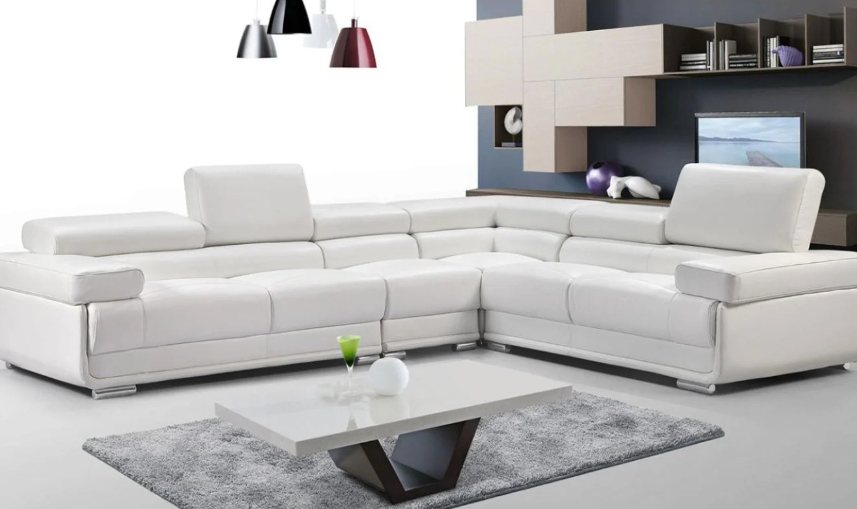 ESF Italia Baxton L-Shaped Leather Sectional Sofa with Adjustable Headrest-Jennifer Furniture