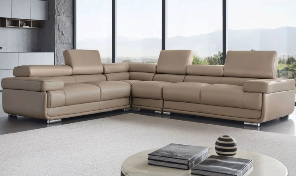 ESF Italia Baxton L-Shaped Leather Sectional Sofa with Adjustable Headrest-Jennifer Furniture