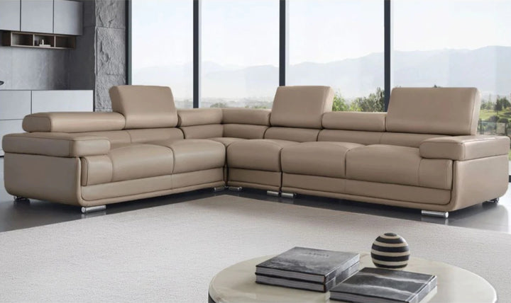 ESF Italia Baxton L-Shaped Leather Sectional Sofa with Adjustable Headrest-Jennifer Furniture