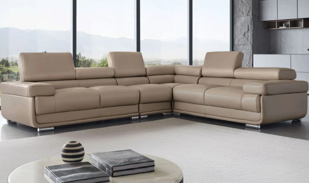 ESF Italia Baxton L-Shaped Leather Sectional Sofa with Adjustable Headrest-Jennifer Furniture