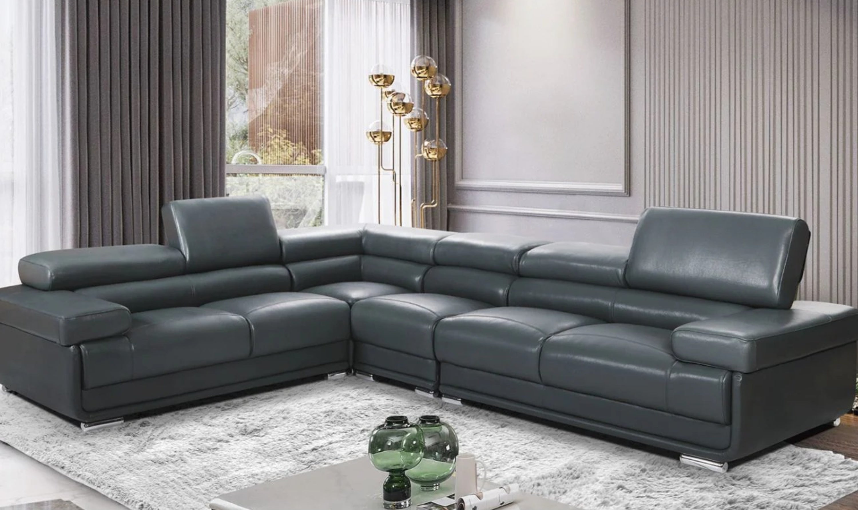 ESF Italia Baxton L-Shaped Leather Sectional Sofa with Adjustable Headrest-Jennifer Furniture