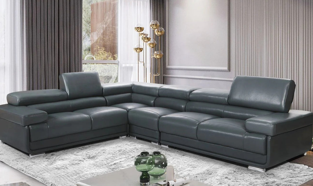 ESF Italia Baxton L-Shaped Leather Sectional Sofa with Adjustable Headrest-Jennifer Furniture
