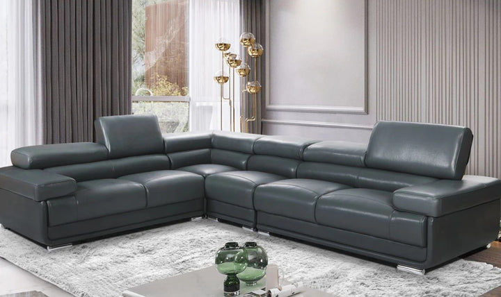 ESF Italia Baxton L-Shaped Leather Sectional Sofa with Adjustable Headrest-Jennifer Furniture