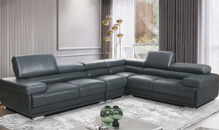 ESF Italia Baxton L-Shaped Leather Sectional Sofa with Adjustable Headrest-Jennifer Furniture