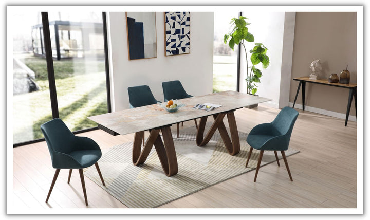 ESF Italia Bruno 4-Seater Dining Set w/ Linden Blue Upholstered Chairs