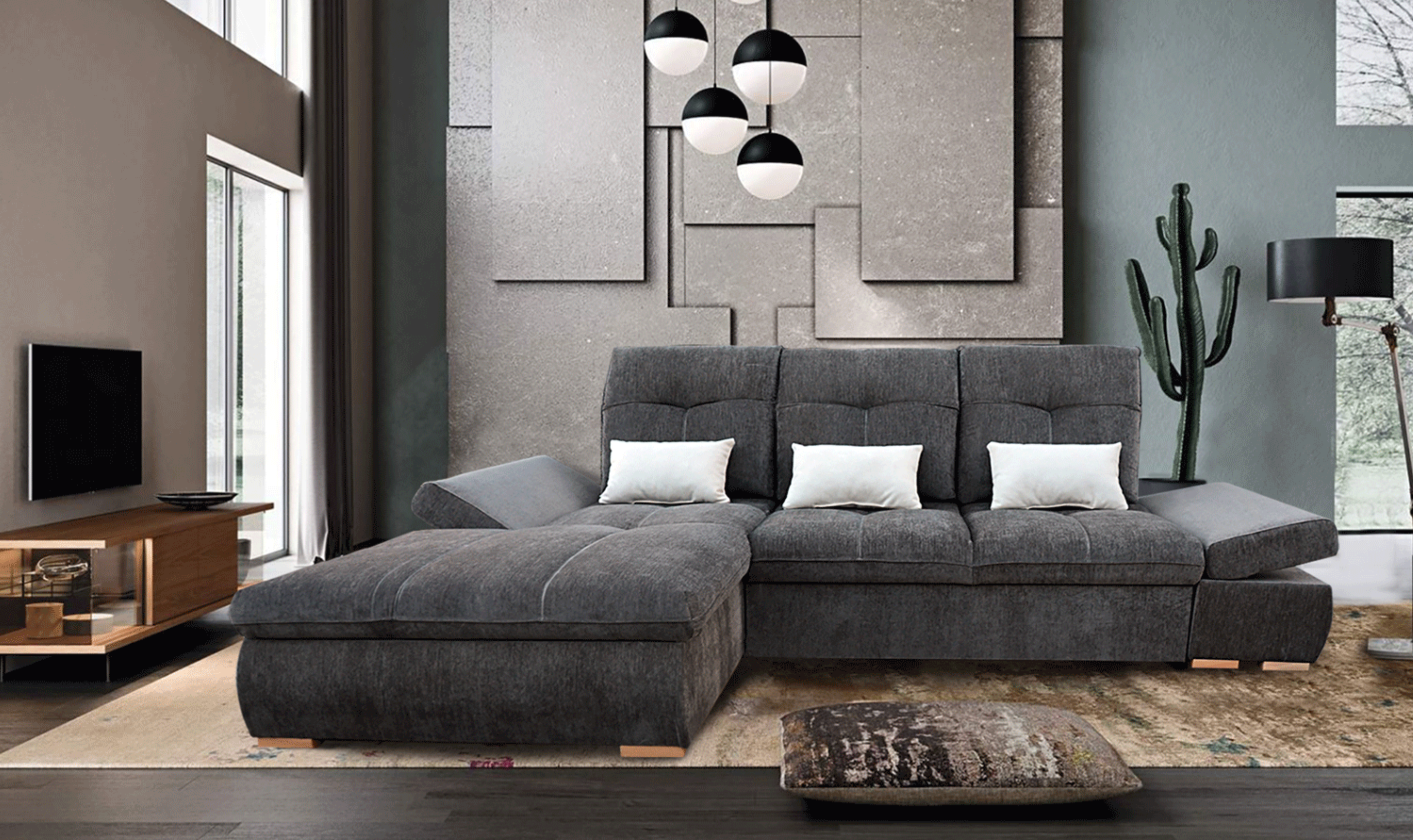 ESF Italia Estero 4-seater Fabric Sectional Sleeper Sofa with Bed