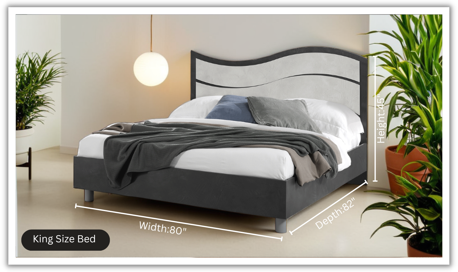 ESF Italia Ischia Wooden King/Queen Size Bed In Black and White