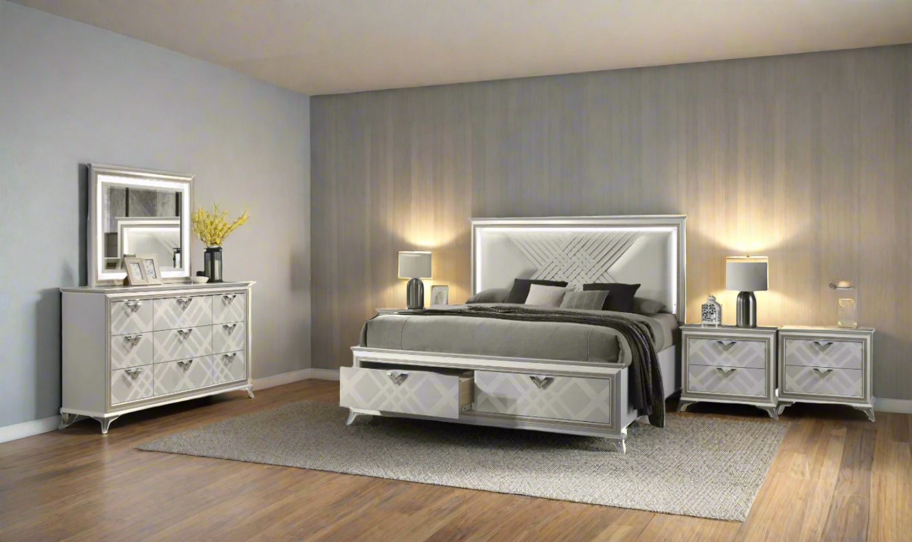 Jennifer Italia Brickfield King/Queen Size Storage Bedroom Set with LED Headboard