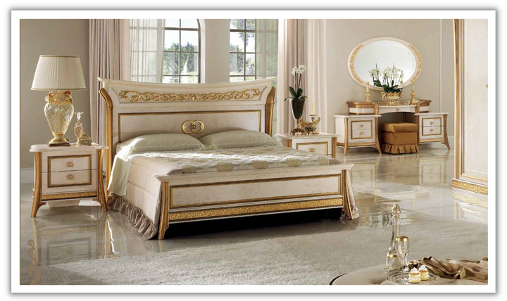 ESF Italia Melodia Beige Bed with Gold Carved Detailing (King / Queen size)-jennifer furniture
