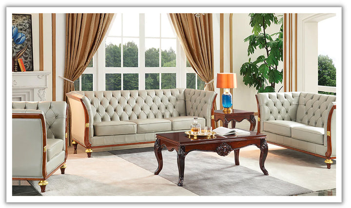ESF Italia Odea 3-Seater Top Grain Leather Tufted Sofa in Grey