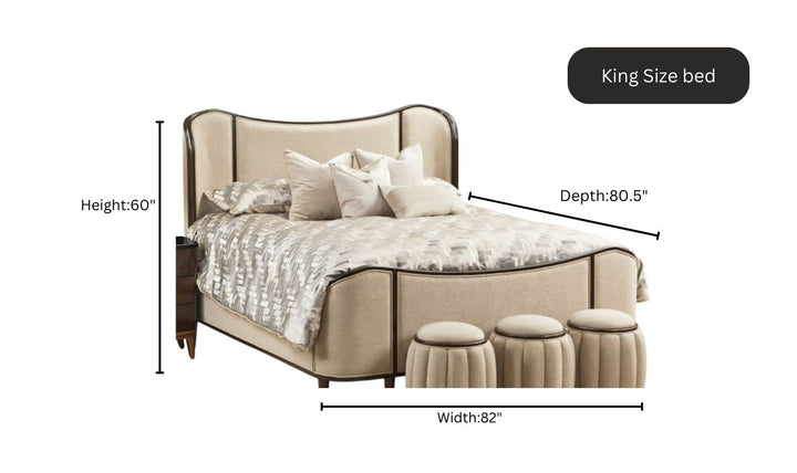 AICO Camellia Beige King/Queen Size Bed with Gray Lacquer Finish