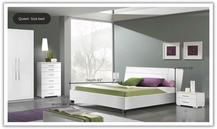 ESF Italia Panarea White Bed In King and Queen Size with Mat Finish