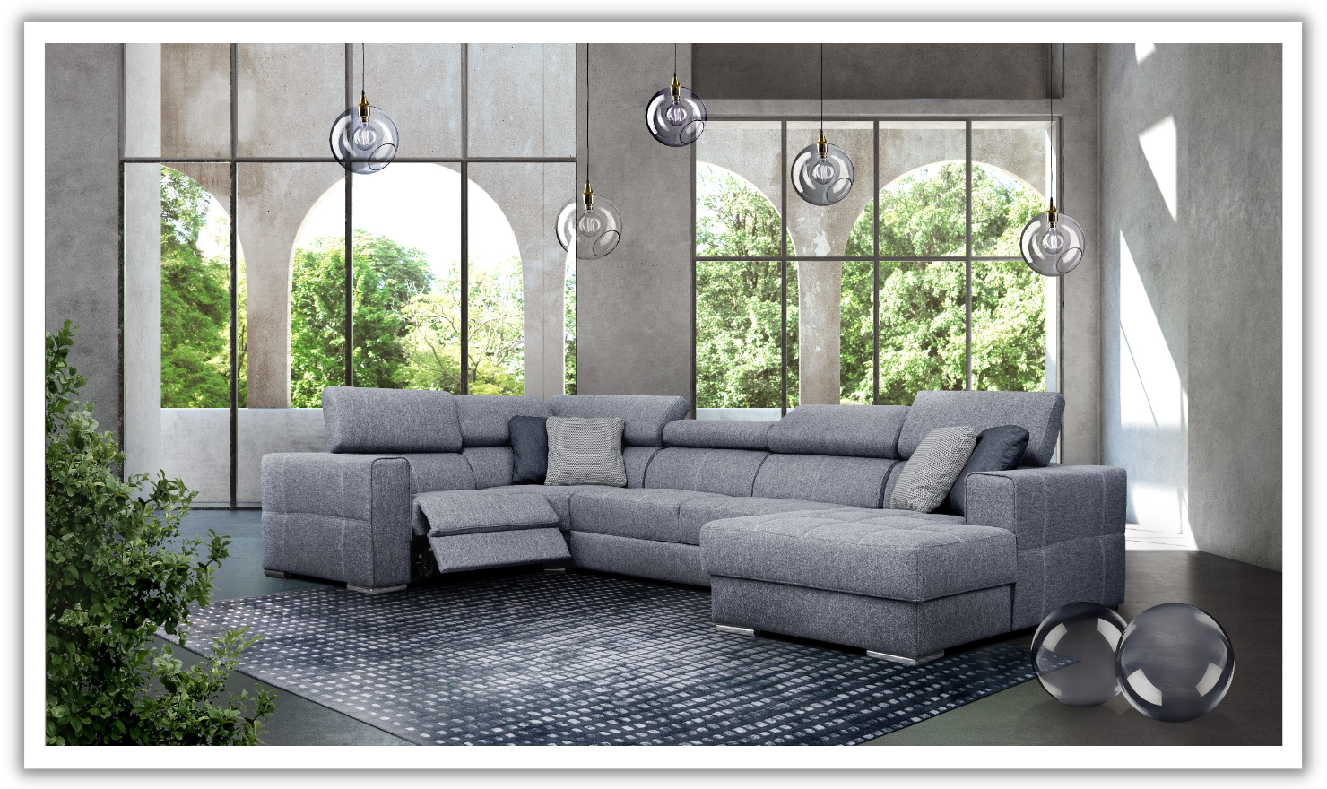 ESF Italia Quartz Electric Recliner Sectional Sofabed with Adjustable Headrest & Footrest
