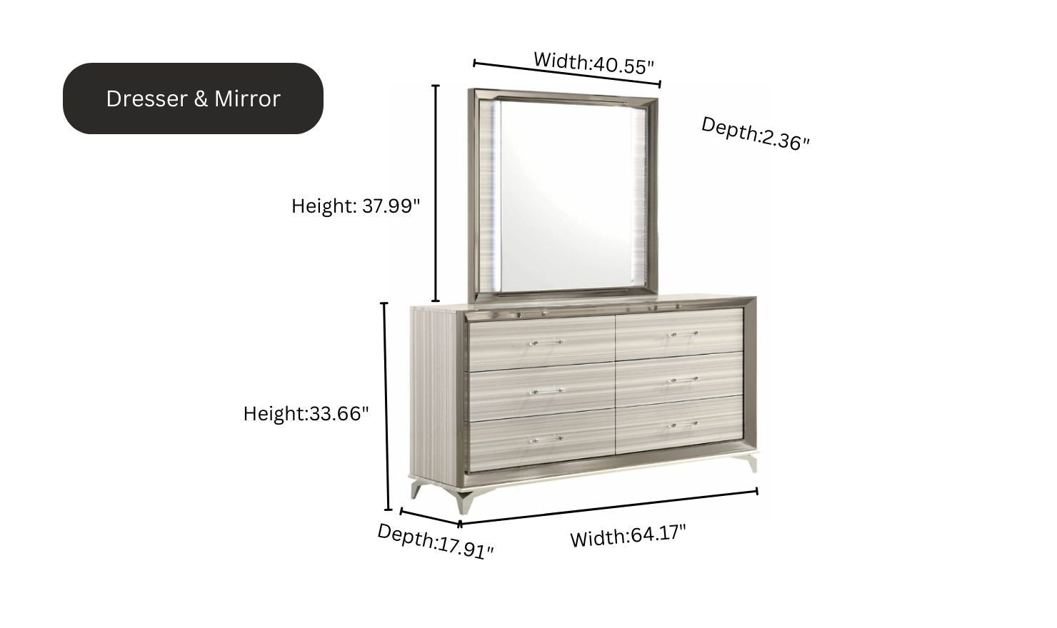 Global Furniture Zambrano White Bedroom Set With LED (King / Queen size)