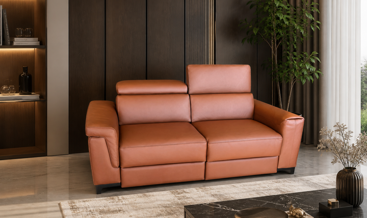 Calia Italia Eclettico Leather Power Recliner Sofa with Adjustable Headrests - Jennifer Furniture