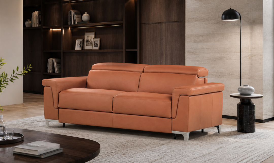 Calia Italia Eclettico Leather Power Recliner Sofa with Adjustable Headrests - Jennifer Furniture