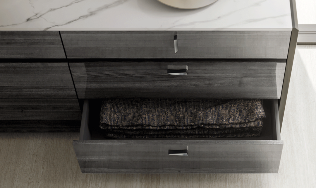 ESF Italia Vulcano 6-Drawer Dark Gray Dresser with High Gloss Finish- Jennifer Furniture