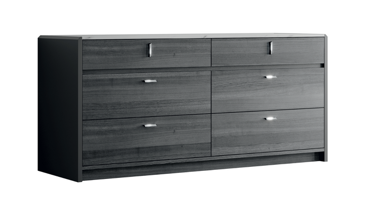 ESF Italia Vulcano 6-Drawer Dark Gray Dresser with High Gloss Finish- Jennifer Furniture