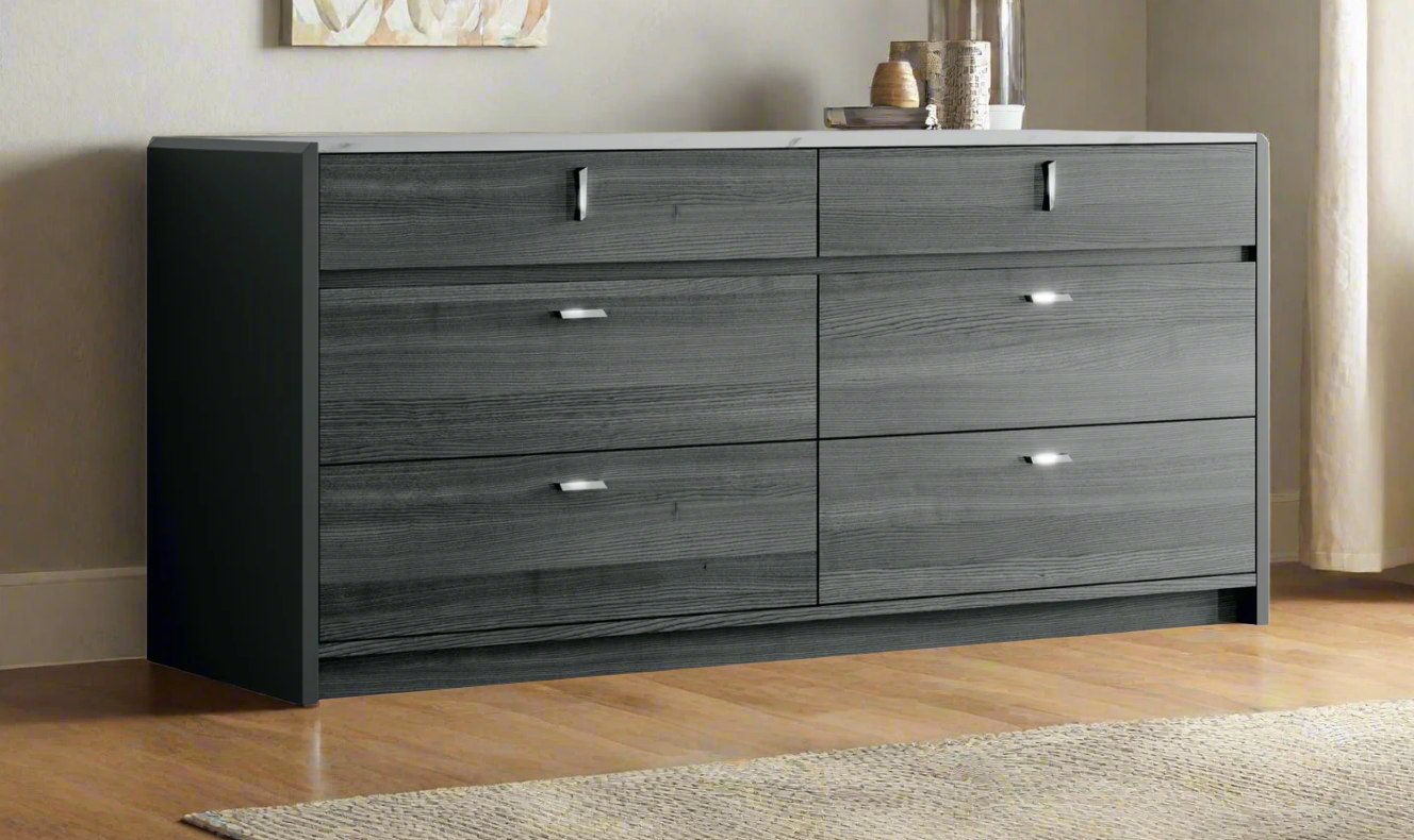 ESF Italia Vulcano 6-Drawer Dark Gray Dresser with High Gloss Finish – Jennifer Furniture