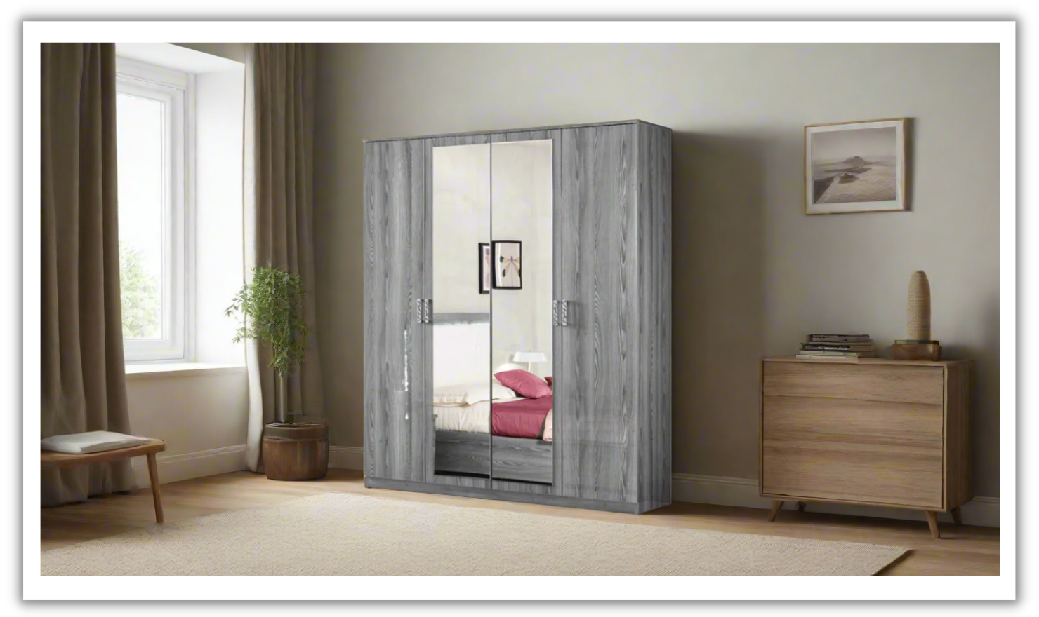 Nicole 4 Door Wardrobe With Mirror Jennifer Furniture