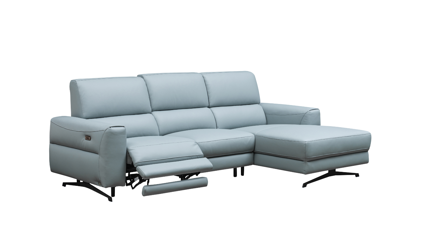 Klaussner Milano 3-Seater Leather Blue Power Recliner Sectional Sofa with USB Port