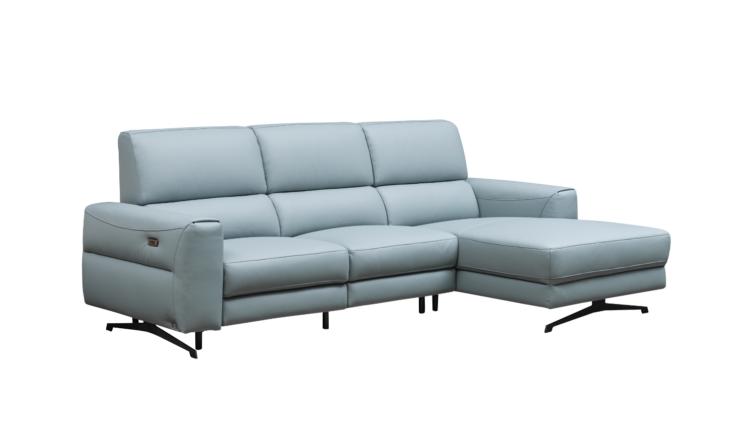 Klaussner Milano 3-Seater Leather Blue Power Recliner Sectional Sofa with USB Port