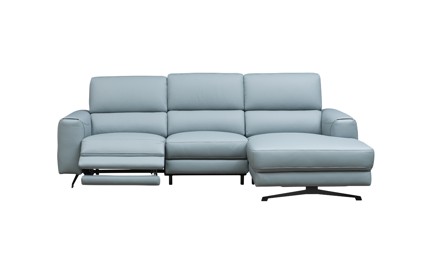 Klaussner Milano 3-Seater Leather Blue Power Recliner Sectional Sofa with USB Port