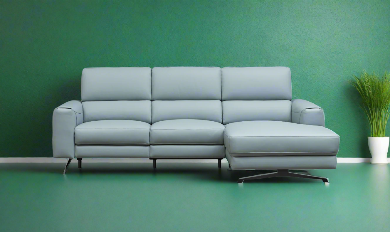 Klaussner Milano 3-Seater Leather Blue Power Recliner Sectional Sofa with USB Port