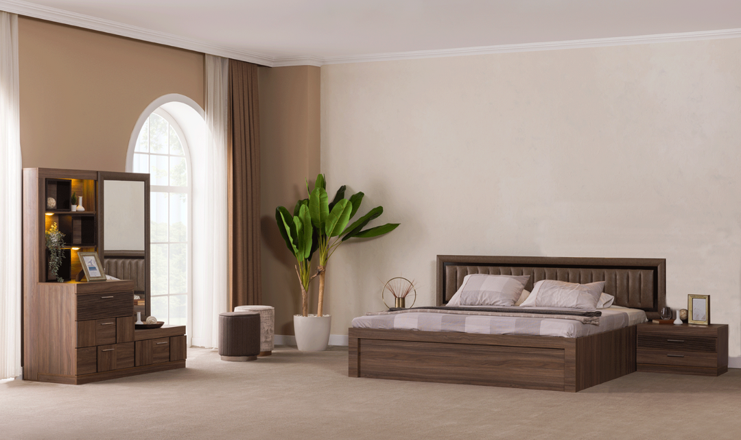 ESF Italia Lindo Brown King Size Bed With Storage and Leather Headboard