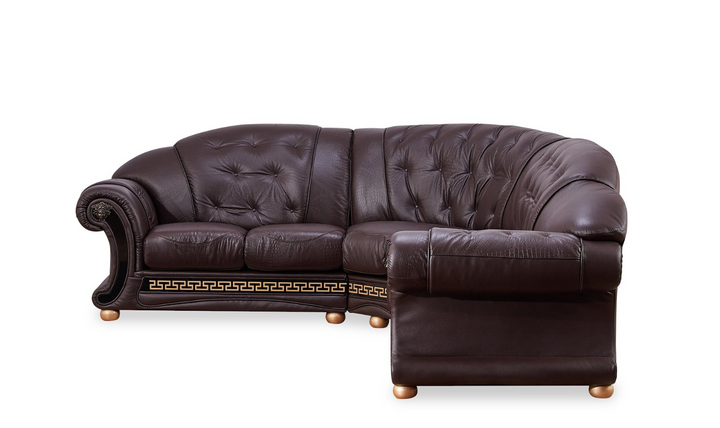 ESF Italia Apolo 6-Seater L-Shaped Leather Sectional Sofa with Rolled Arms