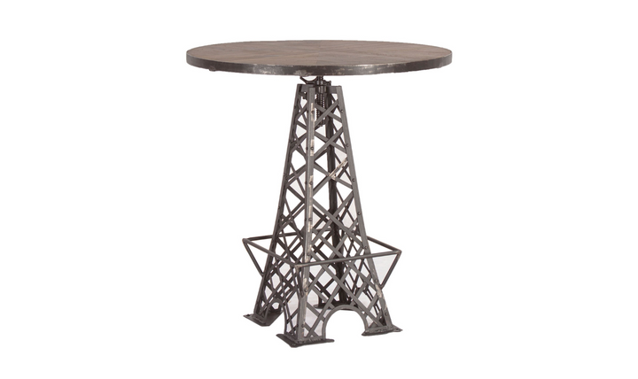 HTD Eiffel Round Teakwood Top Bistro Bar Table With Iron Base