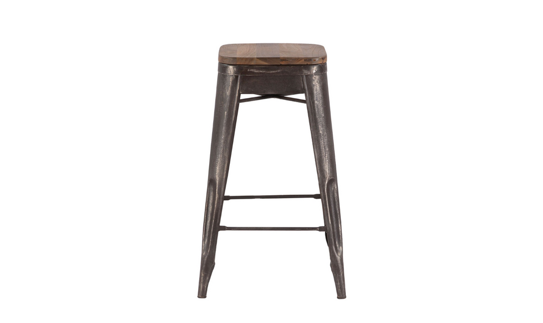 HTD Eiffel Iron Base Barstool With Teakwood Top