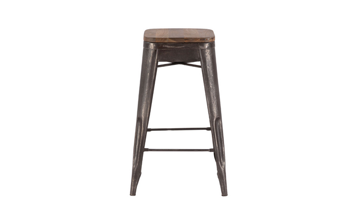 HTD Eiffel Iron Base Barstool With Teakwood Top