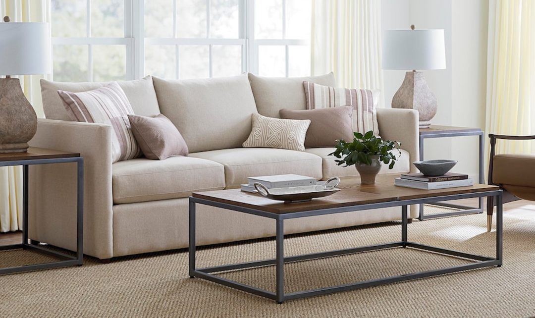Bassett Furniture Beckham 3-Seater Stationary Fabric Sofa with Track Arms- Jennifer Furniture
