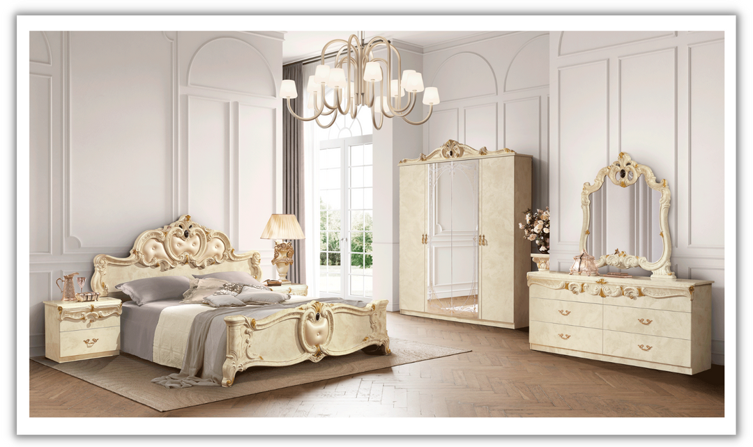 ESF Italia Barocco Bedroom Set In Ivory (Queen/King) ESF Italia Barocco Bedroom Set In Ivory (Queen/King)