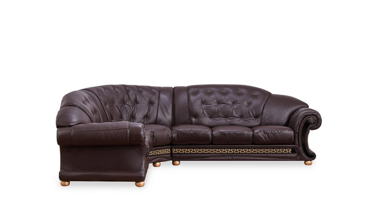 ESF Italia Apolo 6-Seater L-Shaped Leather Sectional Sofa with Rolled Arms