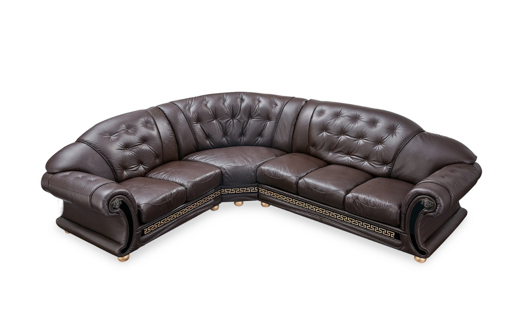 ESF Italia Apolo 6-Seater L-Shaped Leather Sectional Sofa with Rolled Arms